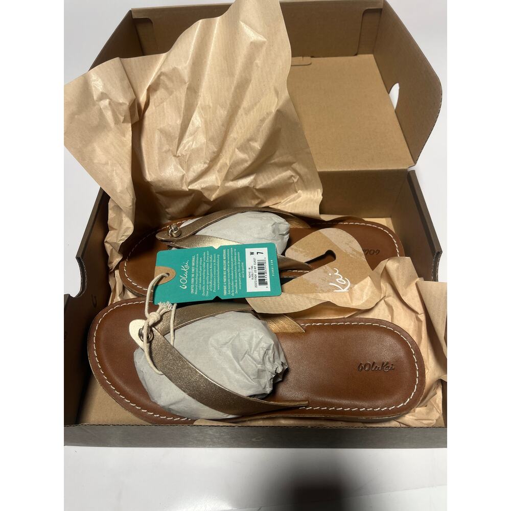Olukai Women's "Nohie" Bubbly Tan Leather Flip Flop Sandals Size 7 NWT - Picture 7 of 7